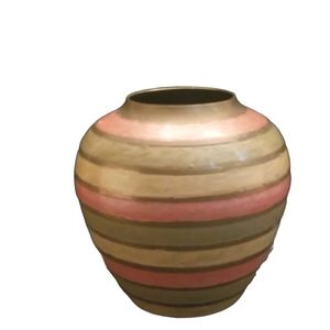 Vase Vintage brass coral gold stripe 7 inch